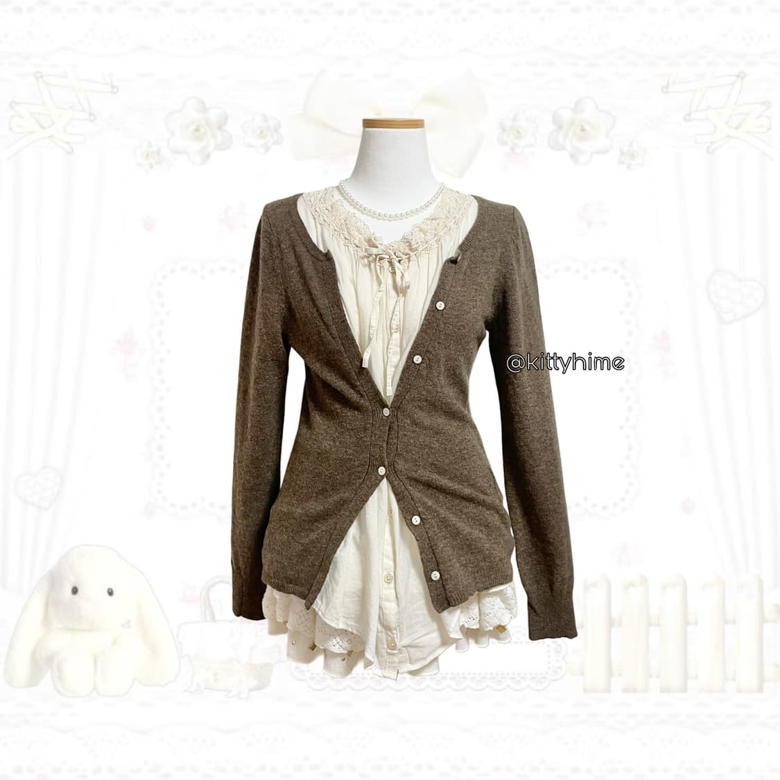 라떼맛 모리걸 레이어드 블라우스 가디건 모리 코지니혼진 일본빈티지러블리 상품이미지2