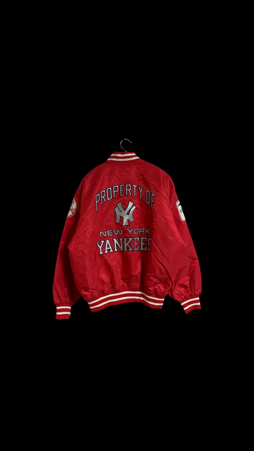 90s 뉴욕 양키스 레드 새틴 봄버 자켓 상품이미지2