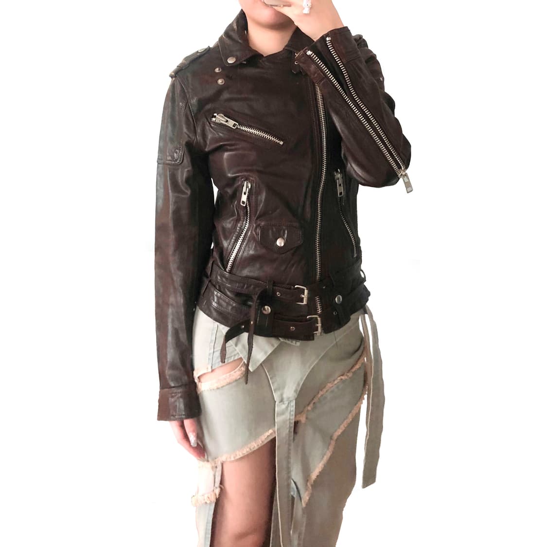 French vintage 모카 레더 자켓 상품이미지3
