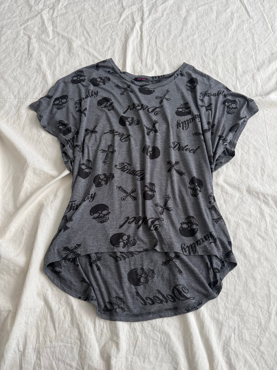 루즈핏 너드펑크 나나펑크 시스루 해골 반팔탑 상품이미지1