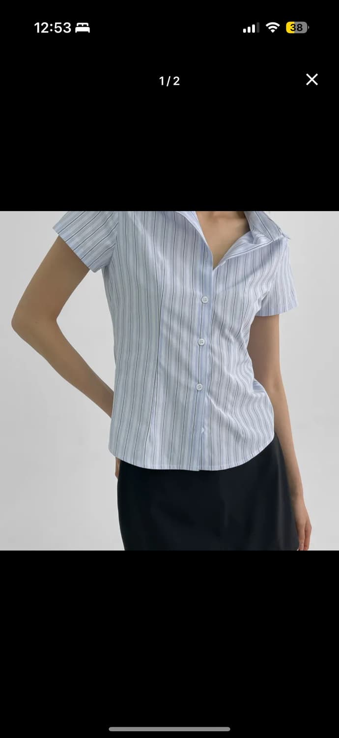 블랙업 스트라이프 반팔 셔츠 상품이미지1