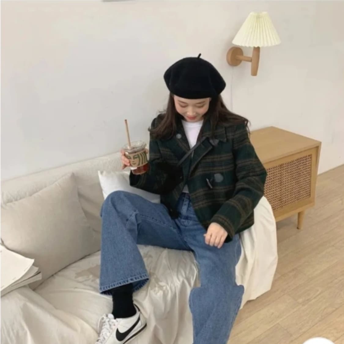 [새상품] 프렌치 그린 체크 더플 누빔자켓 떡볶이코드 상품이미지2