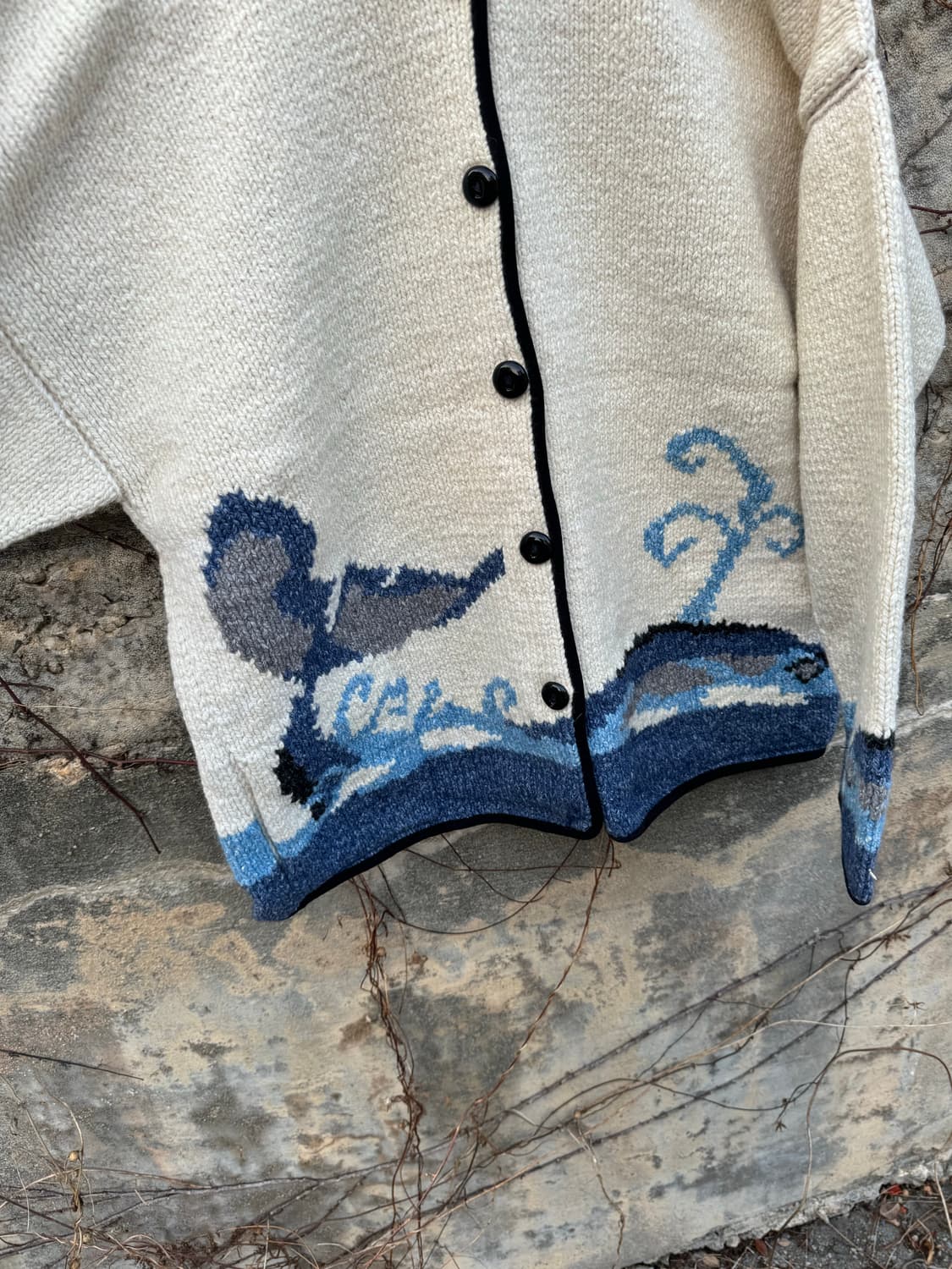 에콰도르 제작 고래 패턴 핸드 니트 가디건 상품이미지3