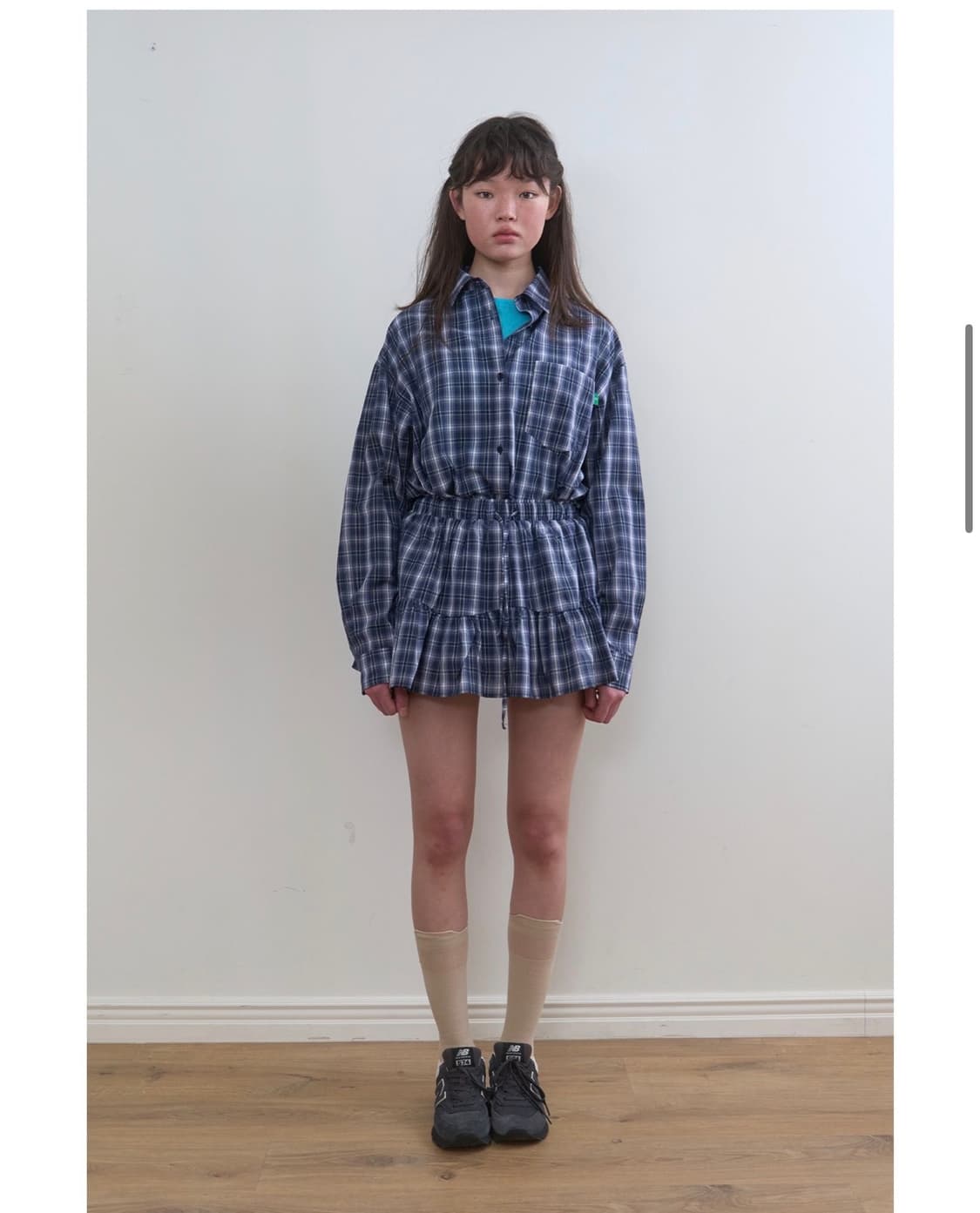 노컨텐츠 Sawa Check SK_Navy Check 스커트 네이비 색 상품이미지1