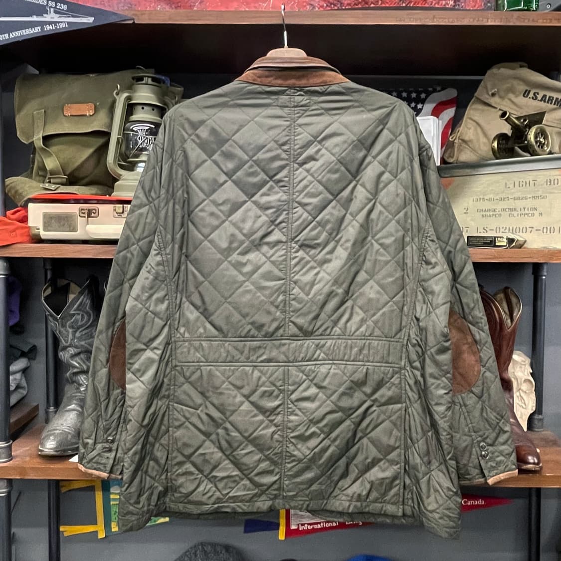 90s 폴로 랄프로렌 버클 넥 스웨이드 엘보 패치 퀼팅 자켓 컨트리 상품이미지2