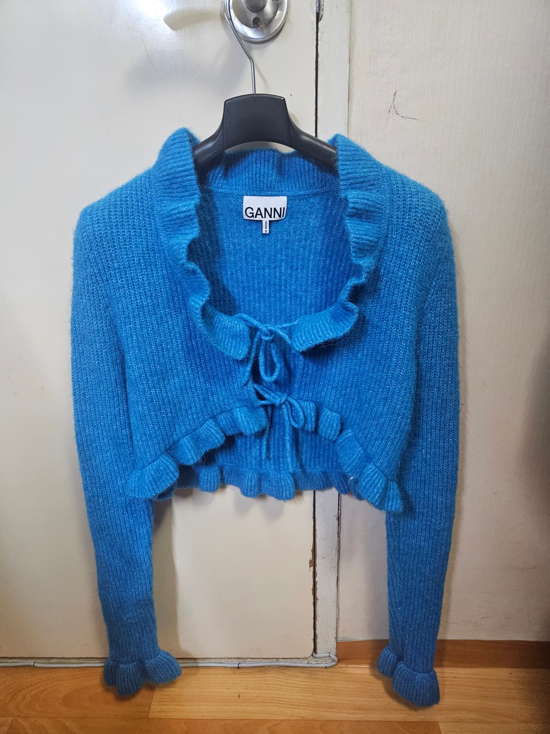 44) 가니 러플 크롭 니트 울 가디건 블루 상품이미지2