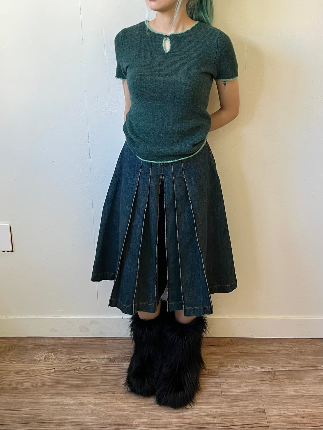 Content Contenu 핀턱 데님 스커트진 상품이미지5