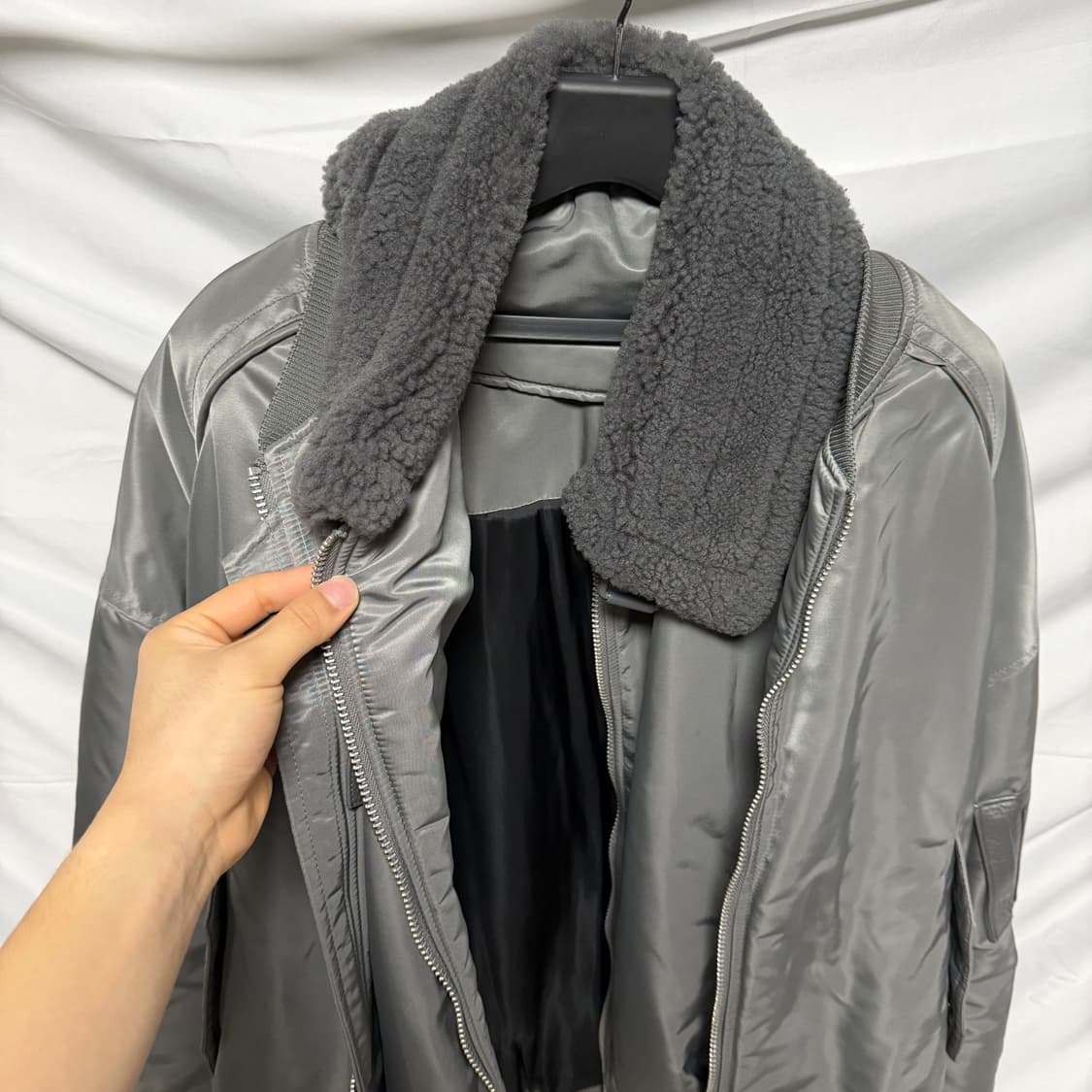 [S+급/46] 준지 무스탕 마원 항공점퍼 자켓 그레이 상품이미지6