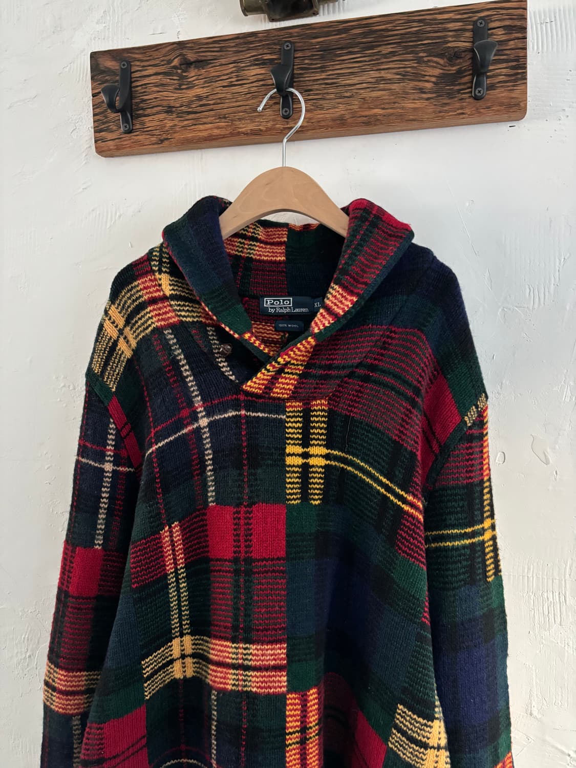 Polo 폴로 랄프로렌 타탄체크 울100 숄카라 후드 니트 상품이미지3