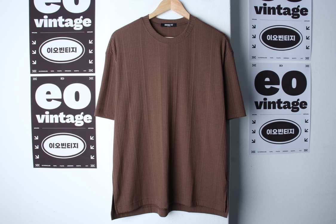 (XL-2XL) 드로우핏 반팔 티셔츠 스트라이프 골지 브라운-H32047 상품이미지2