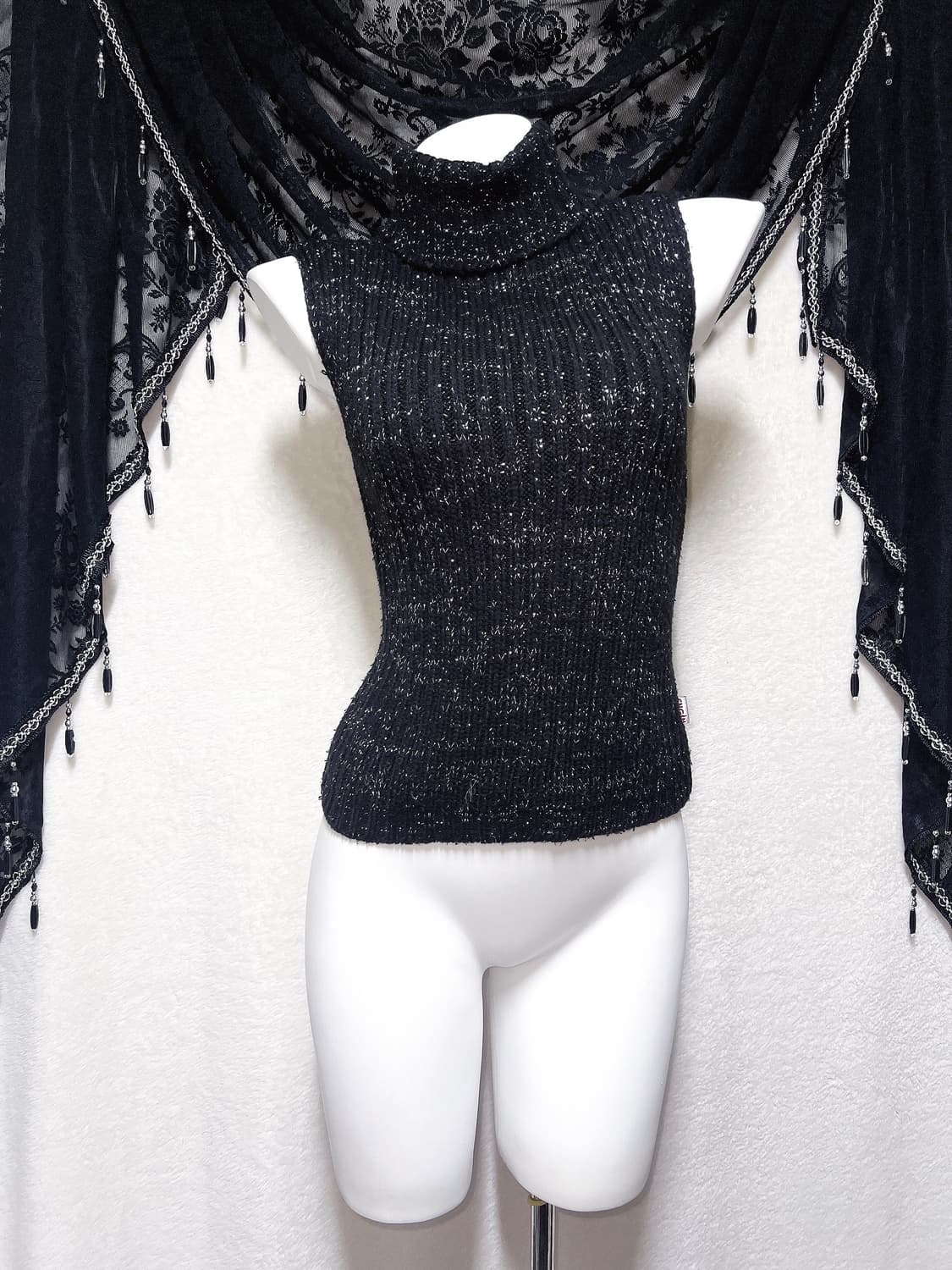 오네갸루 고스펑크 글리터 터틀넥 니트 나시 섹시 핀터 y2k 와투케 나나 상품이미지5