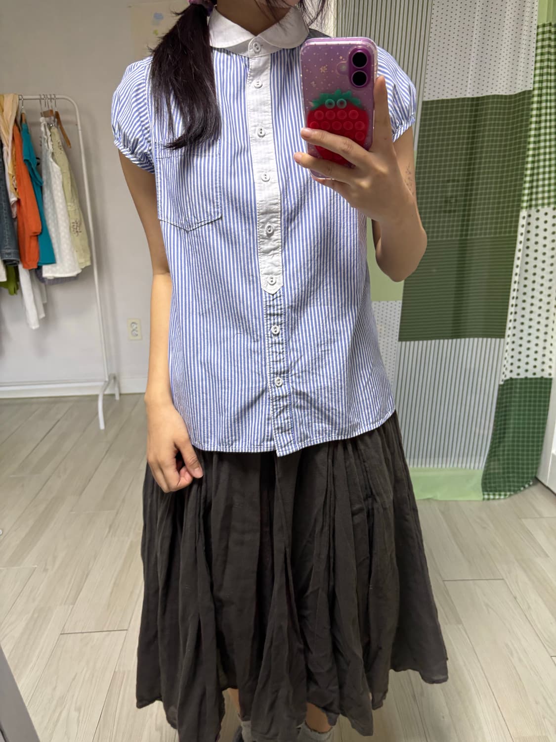 블루 스트라이프 둥근카라 블라우스 상품이미지9