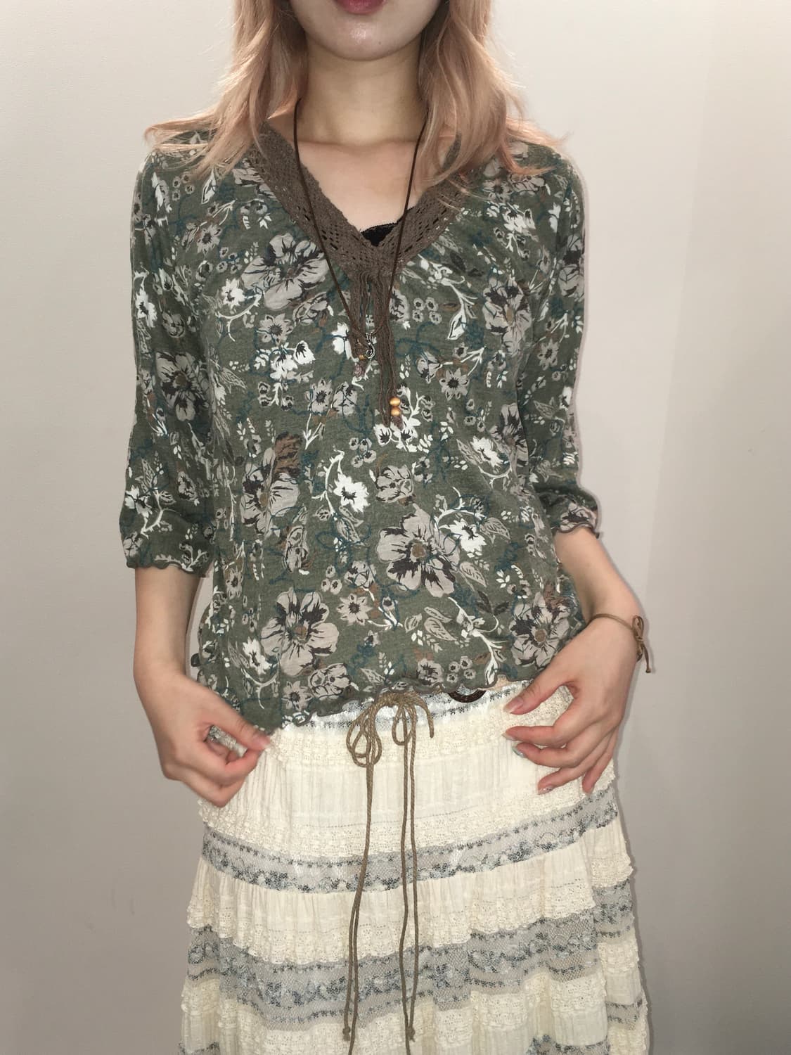 jpn vintage olive floral t shirt 상품이미지3
