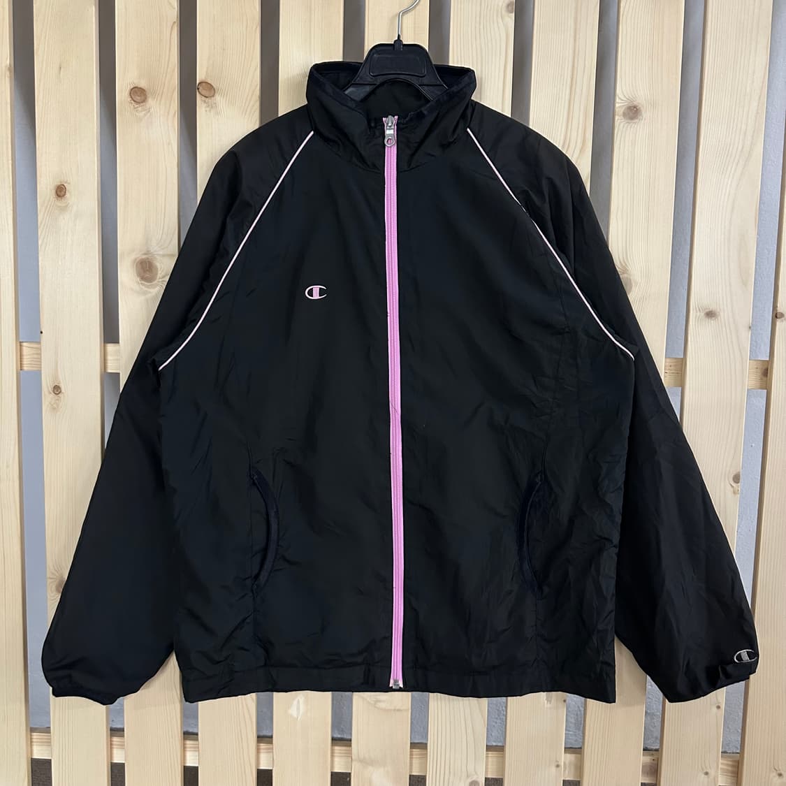 (S~M) 챔피온 블랙 핑크 바람막이 자켓 상품이미지1