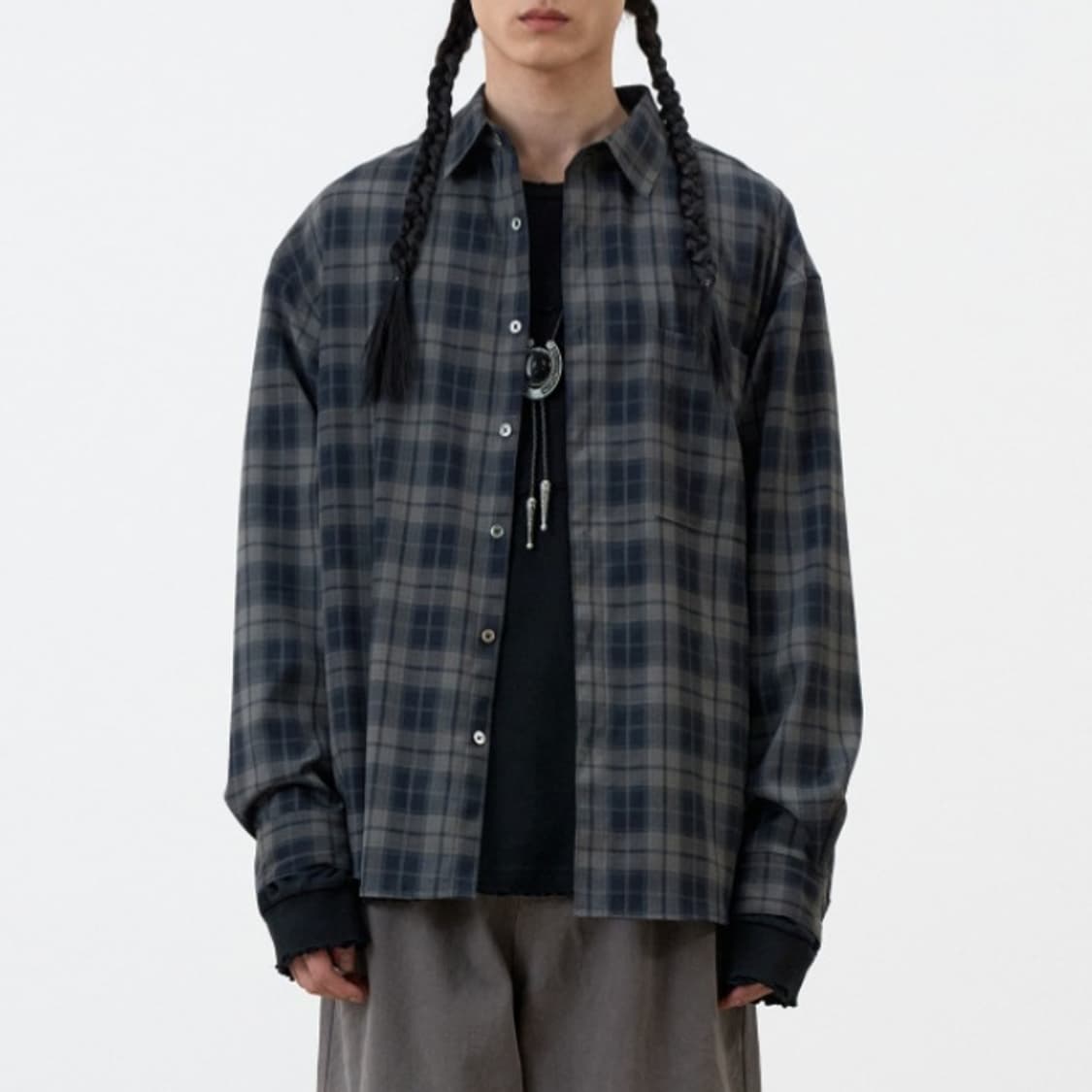 (3)아르반 올드 필름 체크 셔츠 세이지 카키 상품이미지3