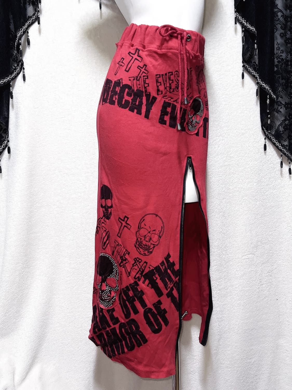 고스트오브할렘 y2k 와투케 고스펑크 스컬 프린팅 지퍼 맥시 롱스커트 상품이미지2