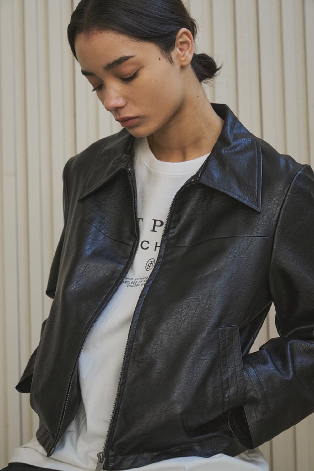 시야쥬 SIYAZU 크롭 레더 자켓 블랙 상품이미지7