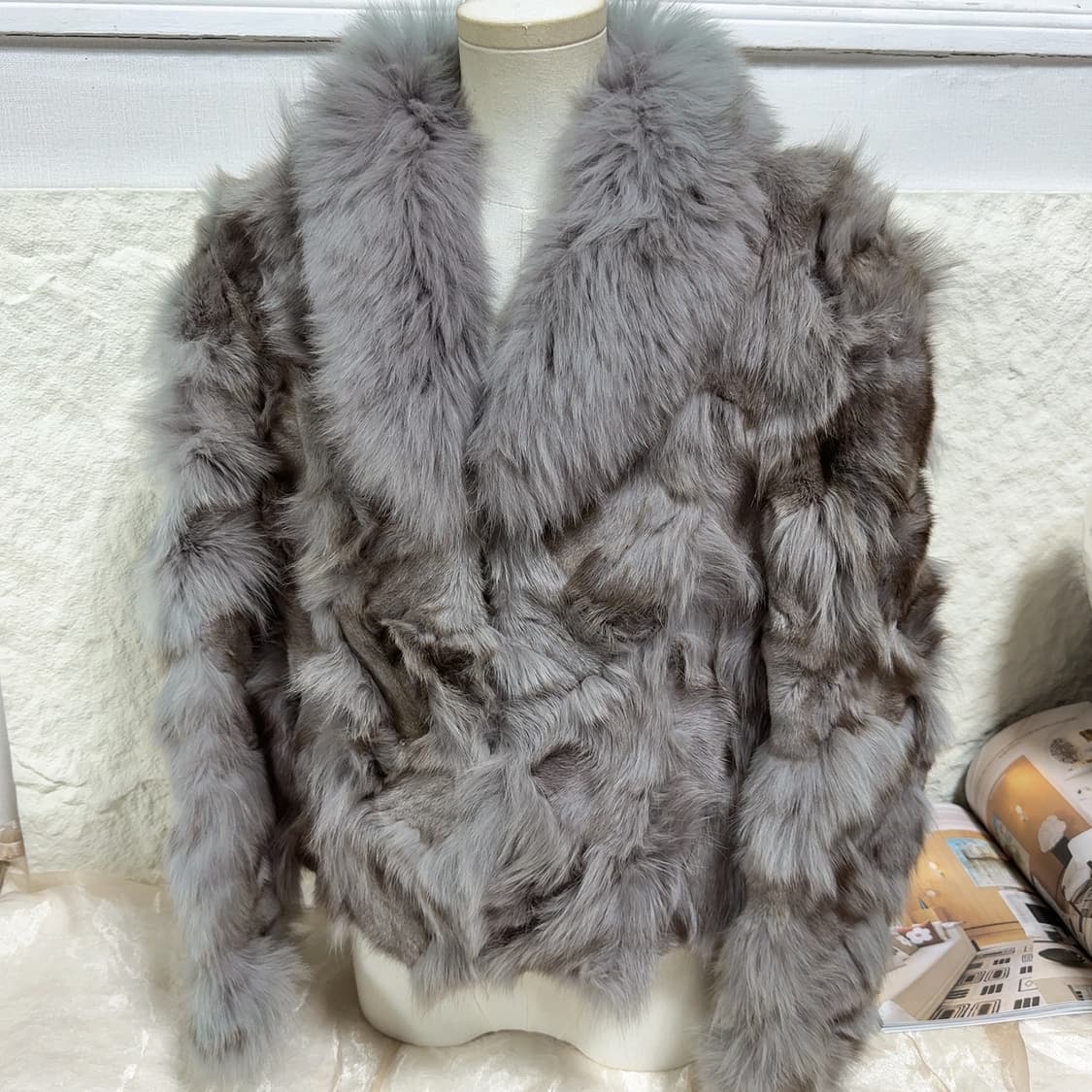 빈티지 그레이 그린 여우털 코트 상품이미지1