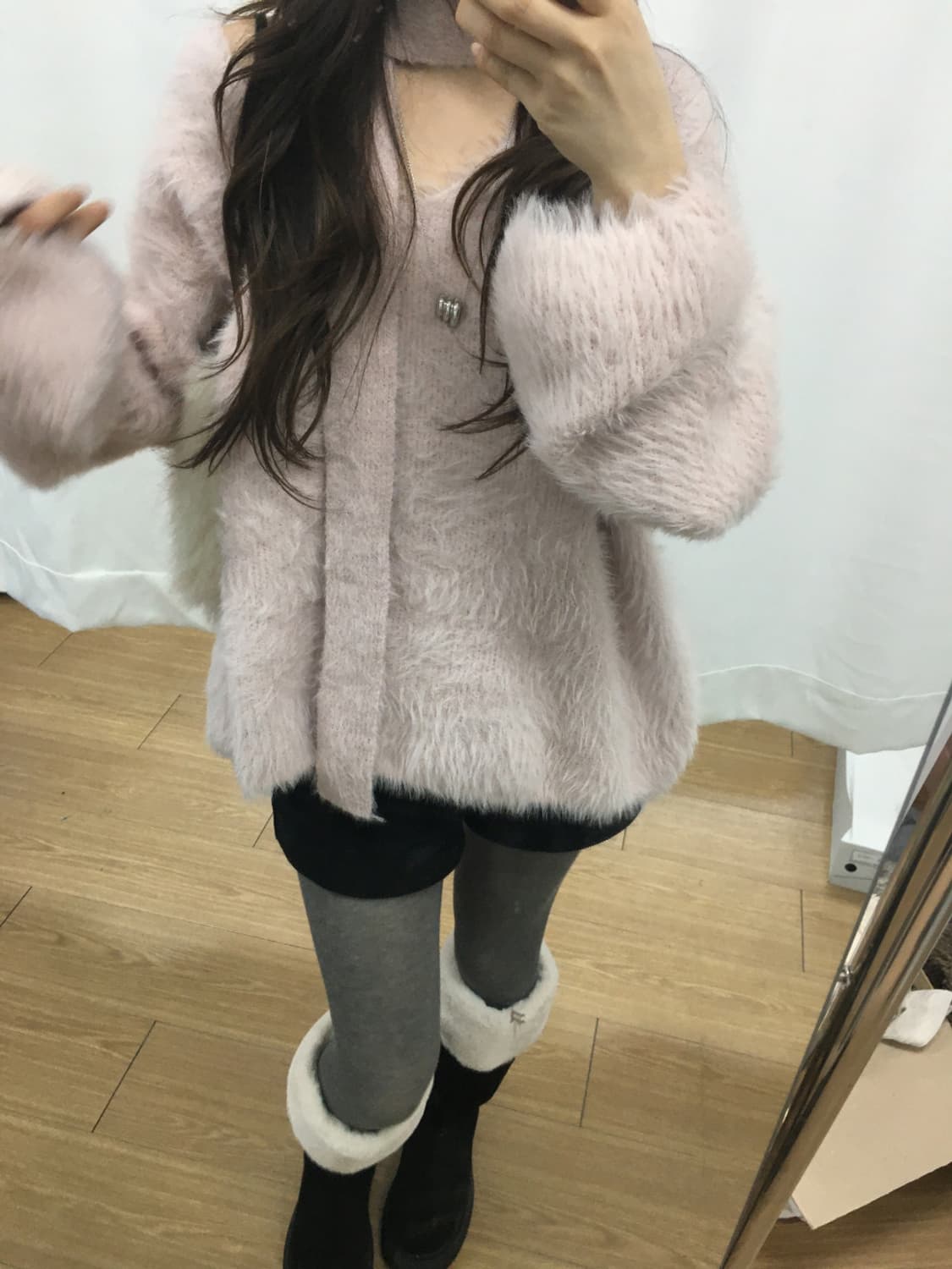 머플러 니트 세트 pink 상품이미지2