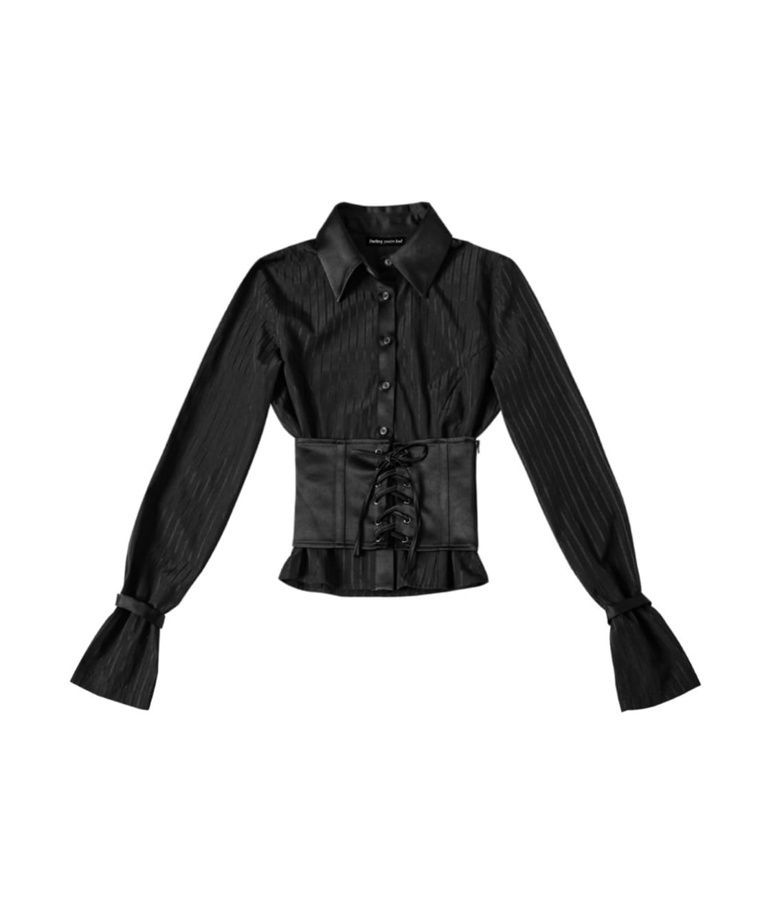 달링유어배드 SATIN MIX CORSET SHIRT #BLACK STR 상품이미지1