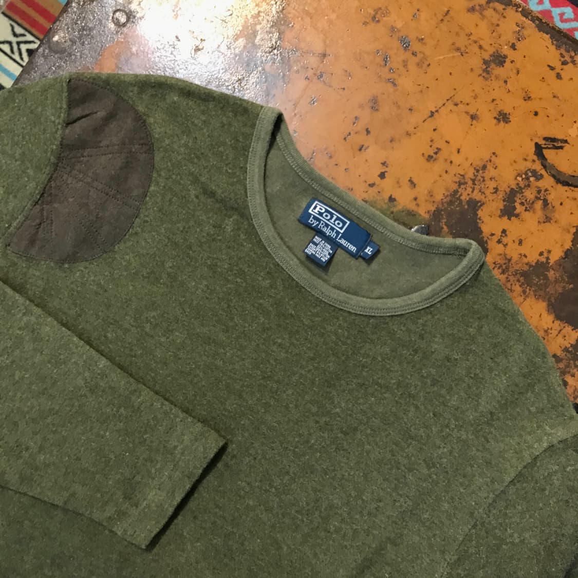 폴로랄프로렌 스웨이드 패치 카키 울 혼방 롱 슬리브 남성 110 사이즈  상품이미지3