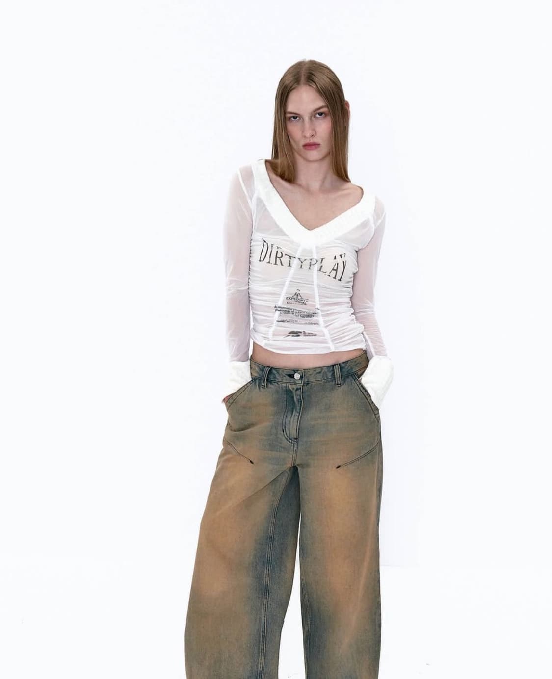 2000아카이브스 f1 shirring mesh top 나체 미세키y2k 상품이미지1