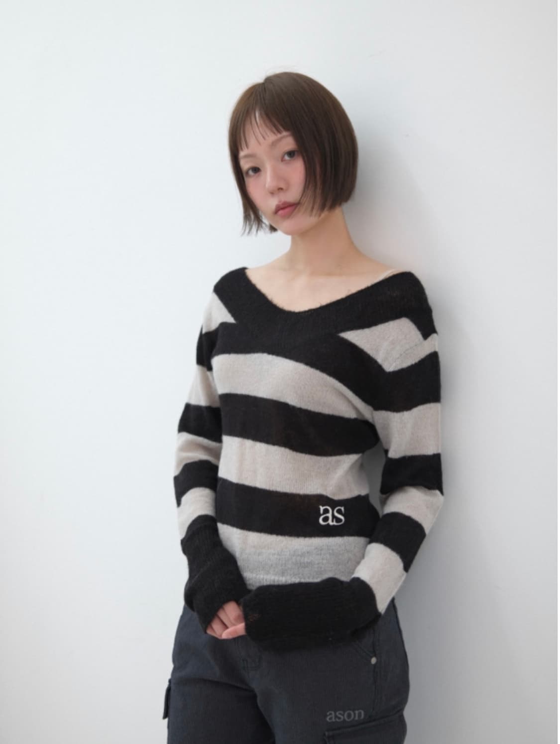 ASON PONY STRIPE KNIT BLACK 상품이미지2