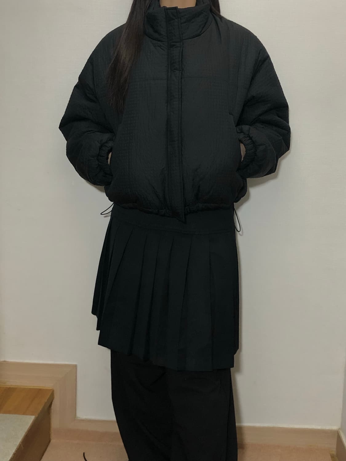 빈티지 블랙 체크 숏 패딩 상품이미지4