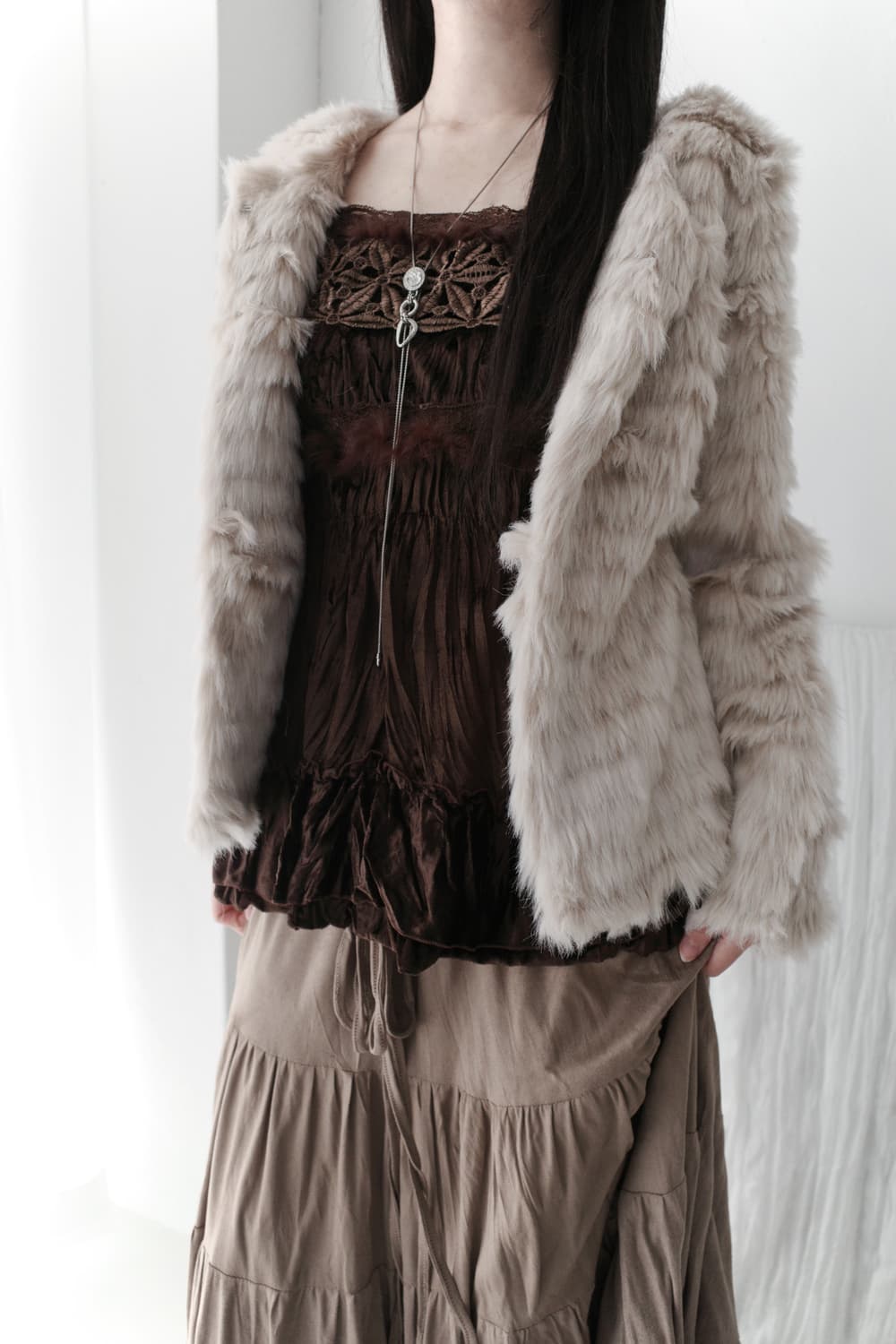 flower fur sleeveless 상품이미지5