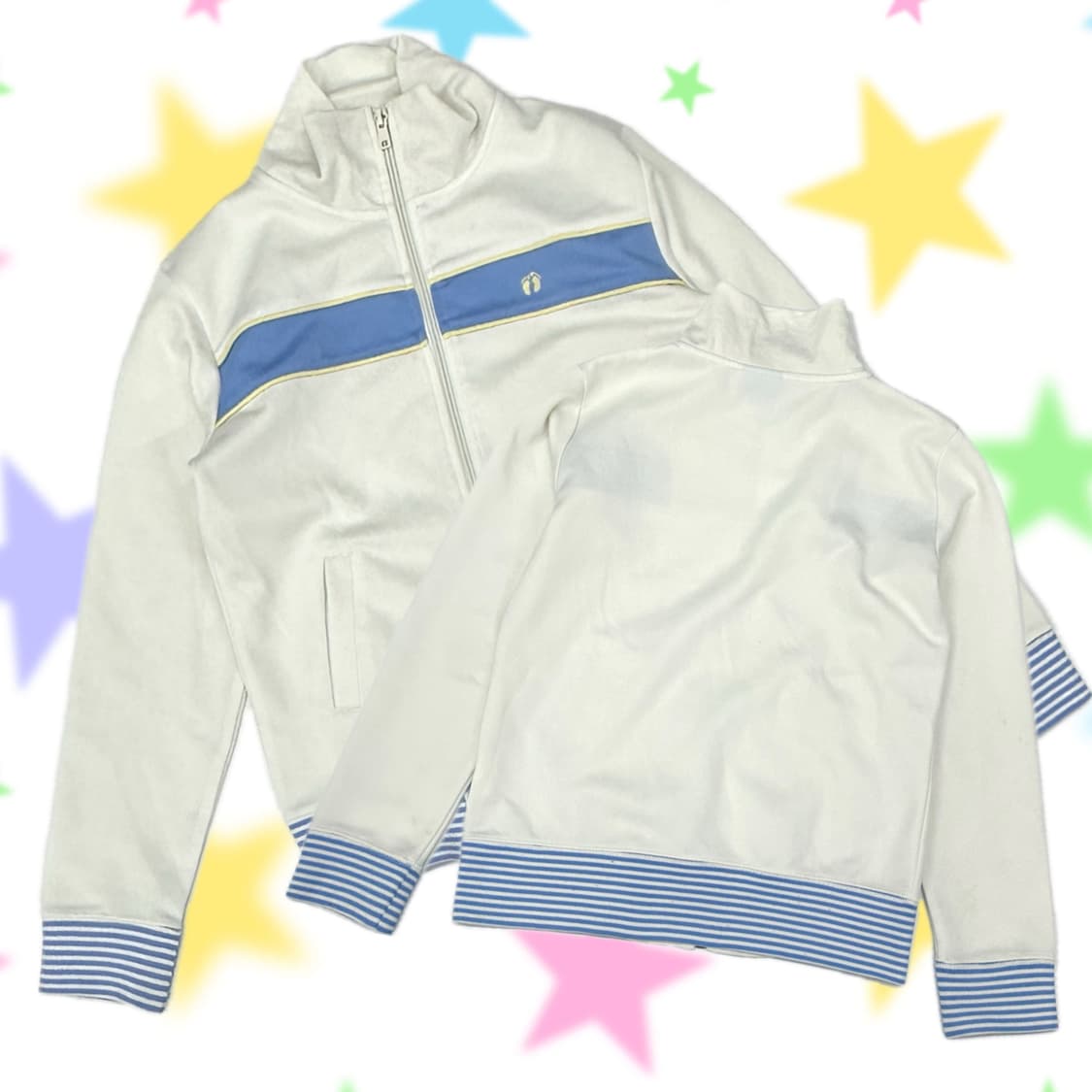 HangTen 화이트&블루 Y2K 스포츠 트레이닝 자수로고 져지  상품이미지1