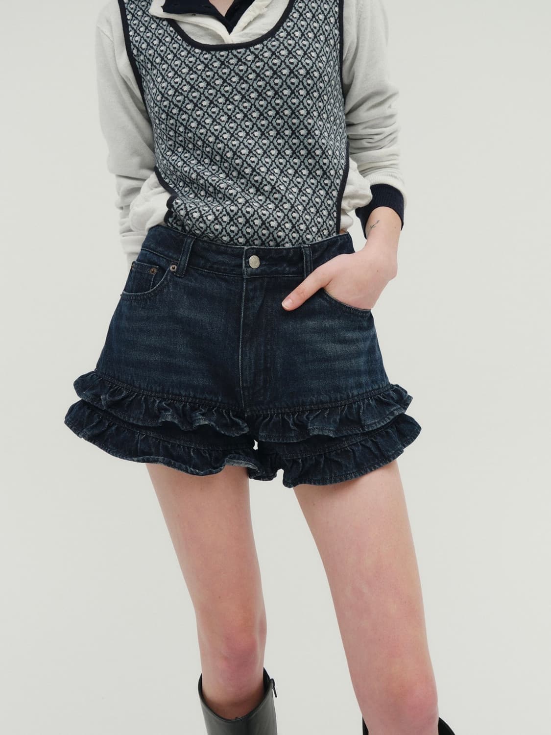 솔티페블 프릴 데님 쇼츠 상품이미지2