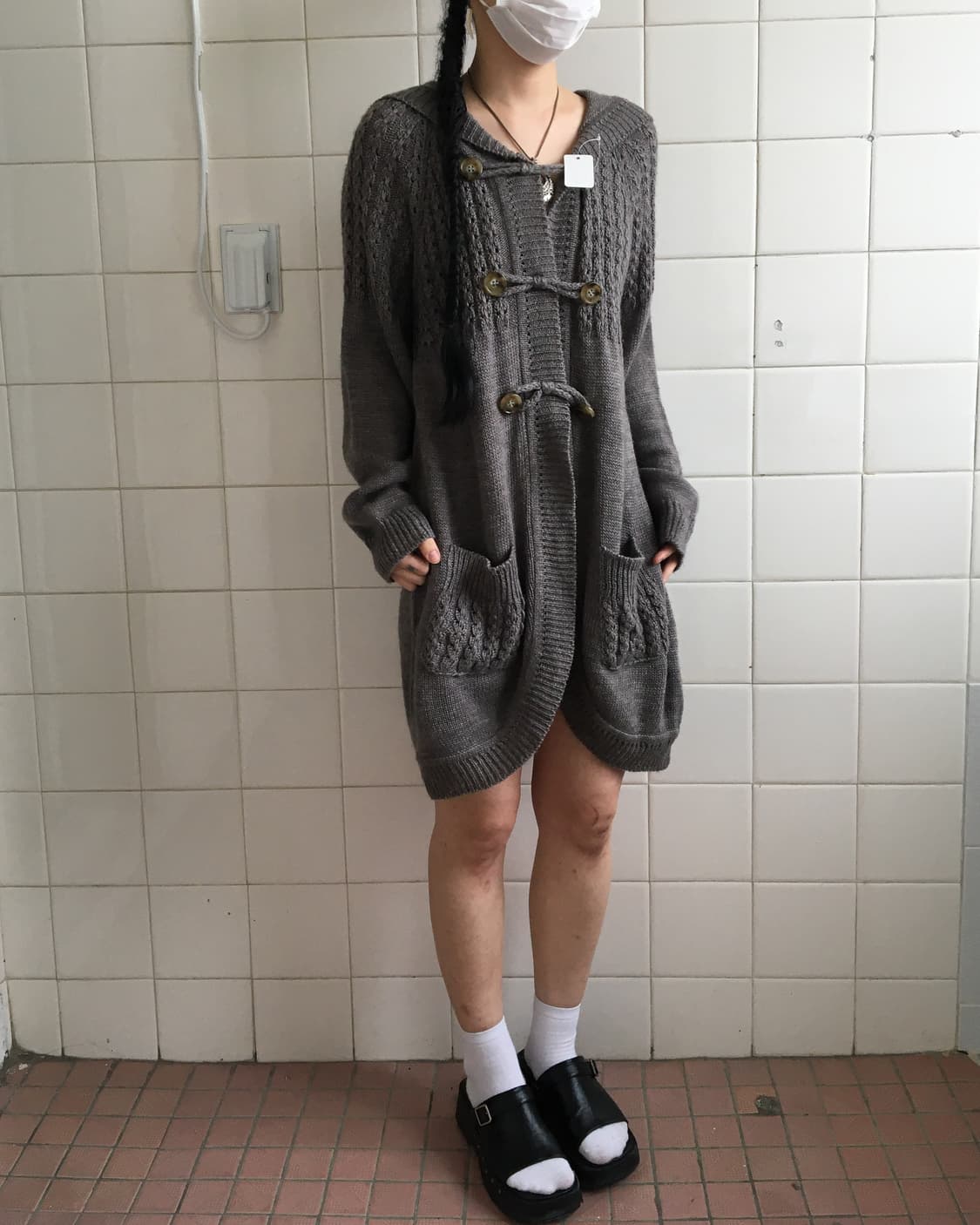 Double button point hood knit cardigan 상품이미지5