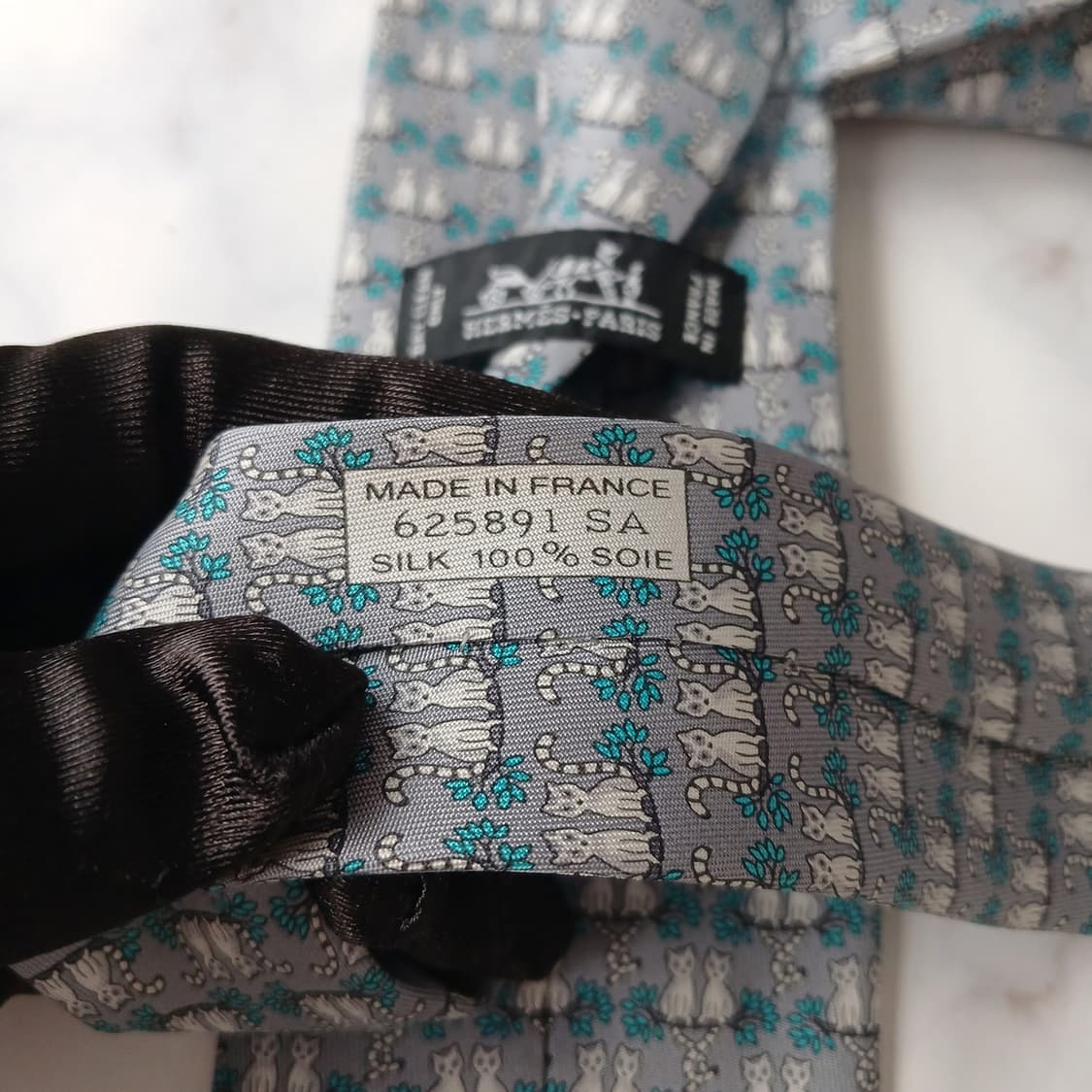 에르메스 실크 그레이 고양이 패턴 넥타이 7.8cm A등급 E948 상품이미지7