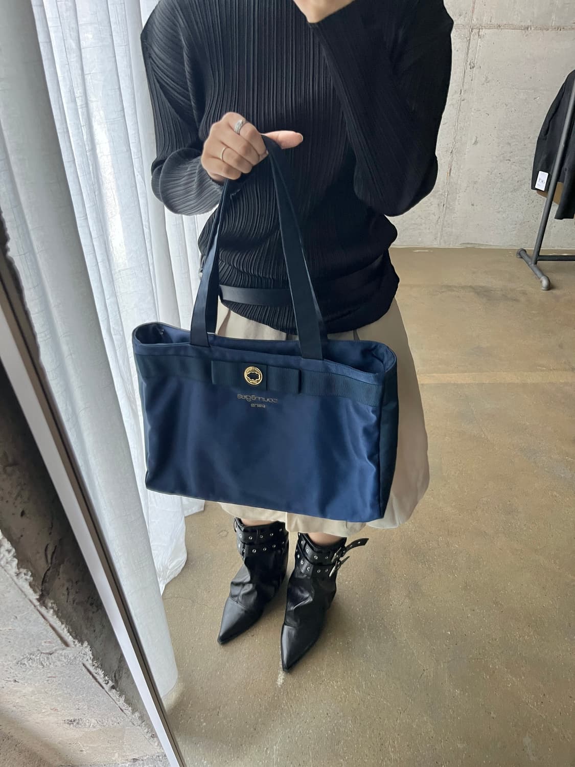 90s Courreges 꾸레쥬 나일론 쇼퍼백 네이비 상품이미지2