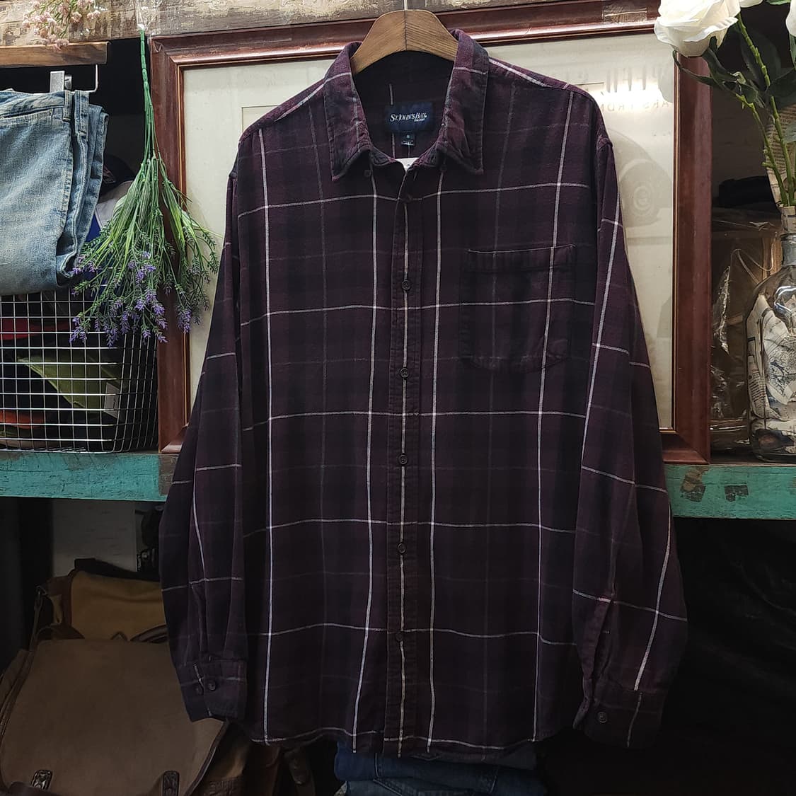 90s 아메리칸 빈티지 체크셔츠 플레드 체크 퍼플 윈도우 xl 상품이미지2