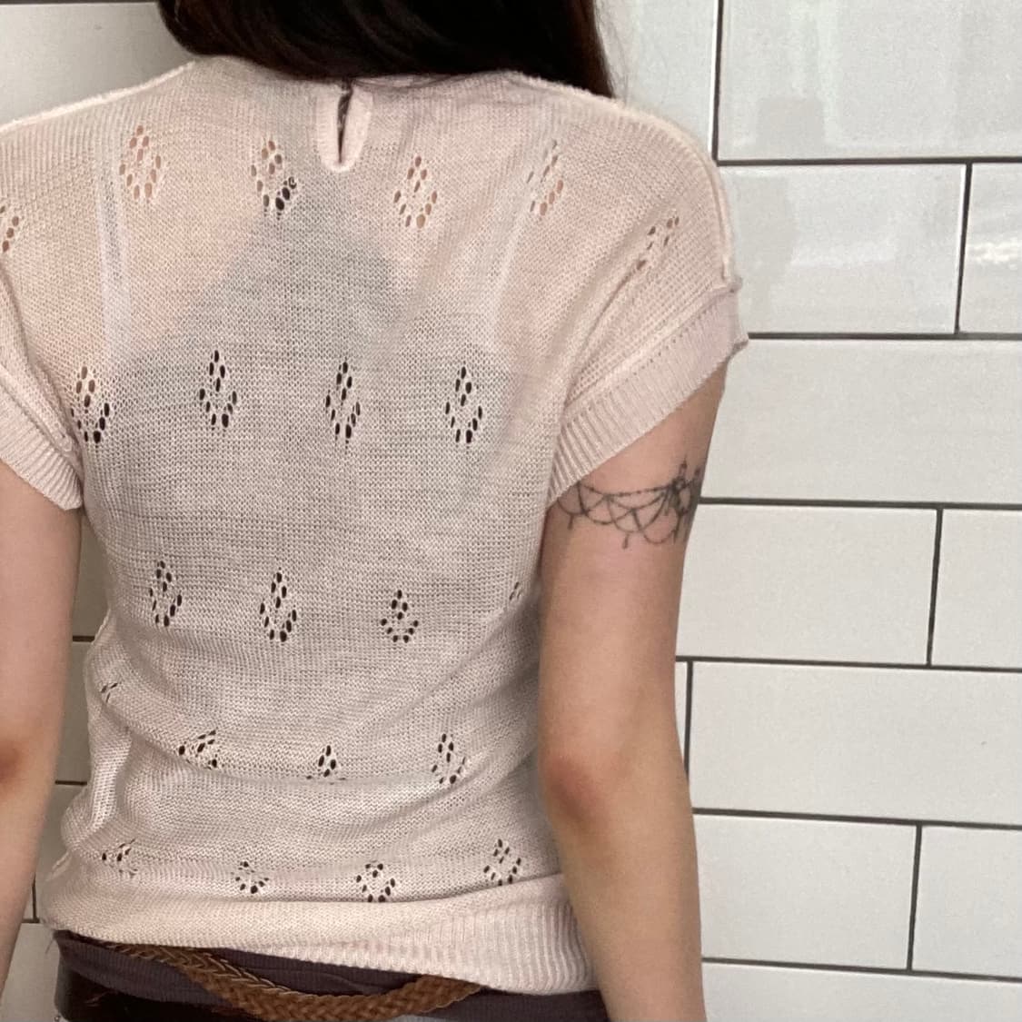 빈티지 연핑크 반팔 니트티 상품이미지4