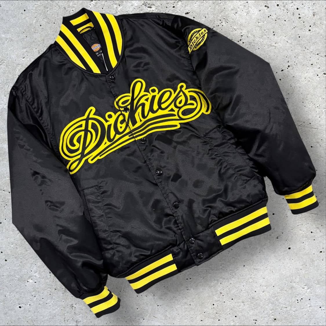 [S] 디키즈 사틴 유광 블랙/옐로우 바시티 자켓 C947 상품이미지1