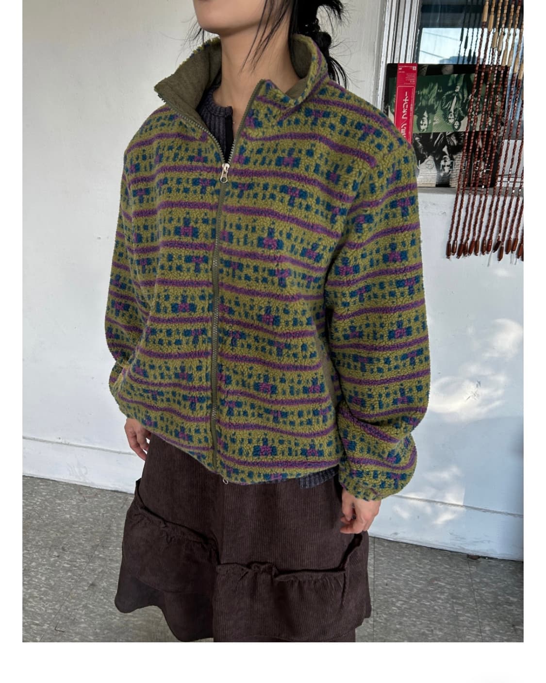 가든페이지 빈티지 패턴 플리스 집업 자켓 mist bloom fleece 상품이미지3