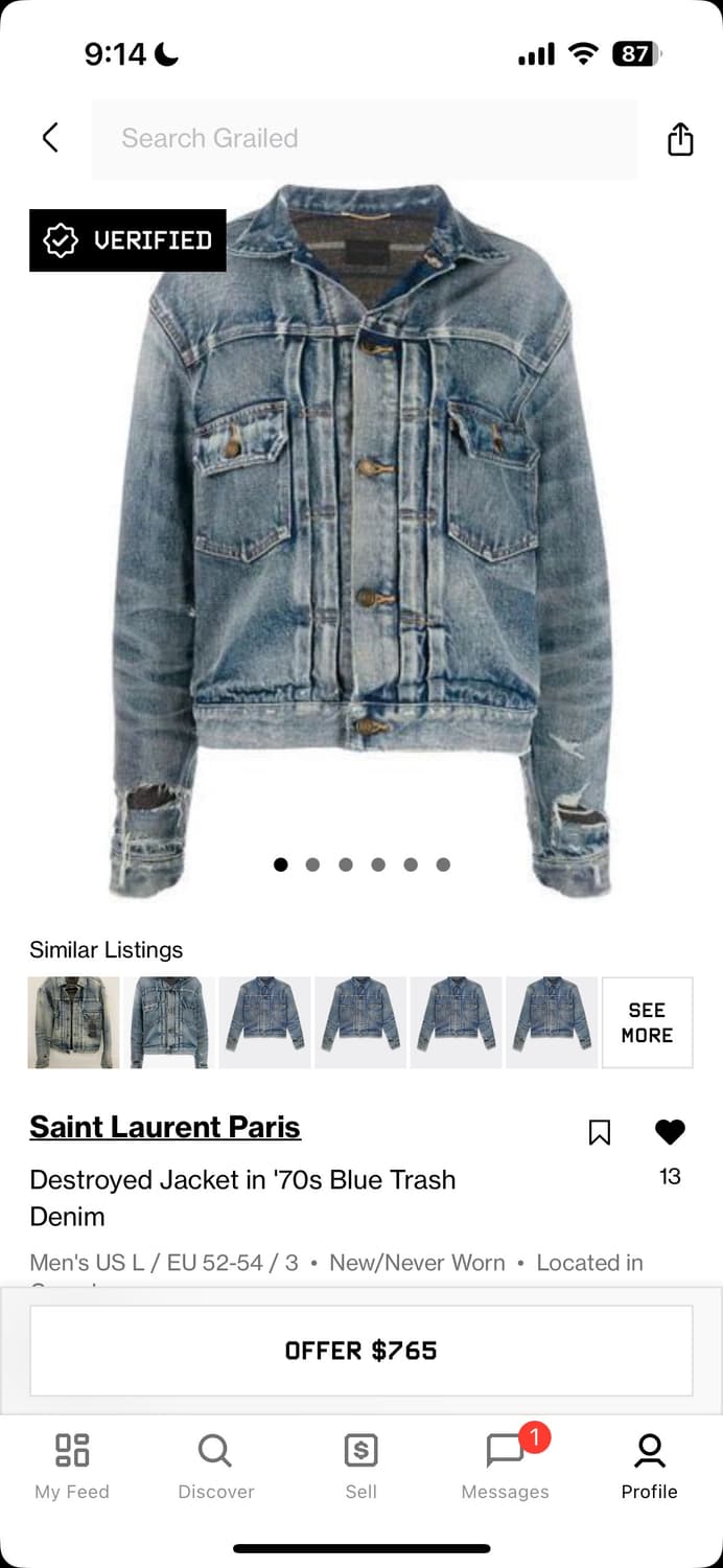 (구매)생로랑 70‘s 디스트로이드 자켓 삽니다@@@@ 상품이미지1