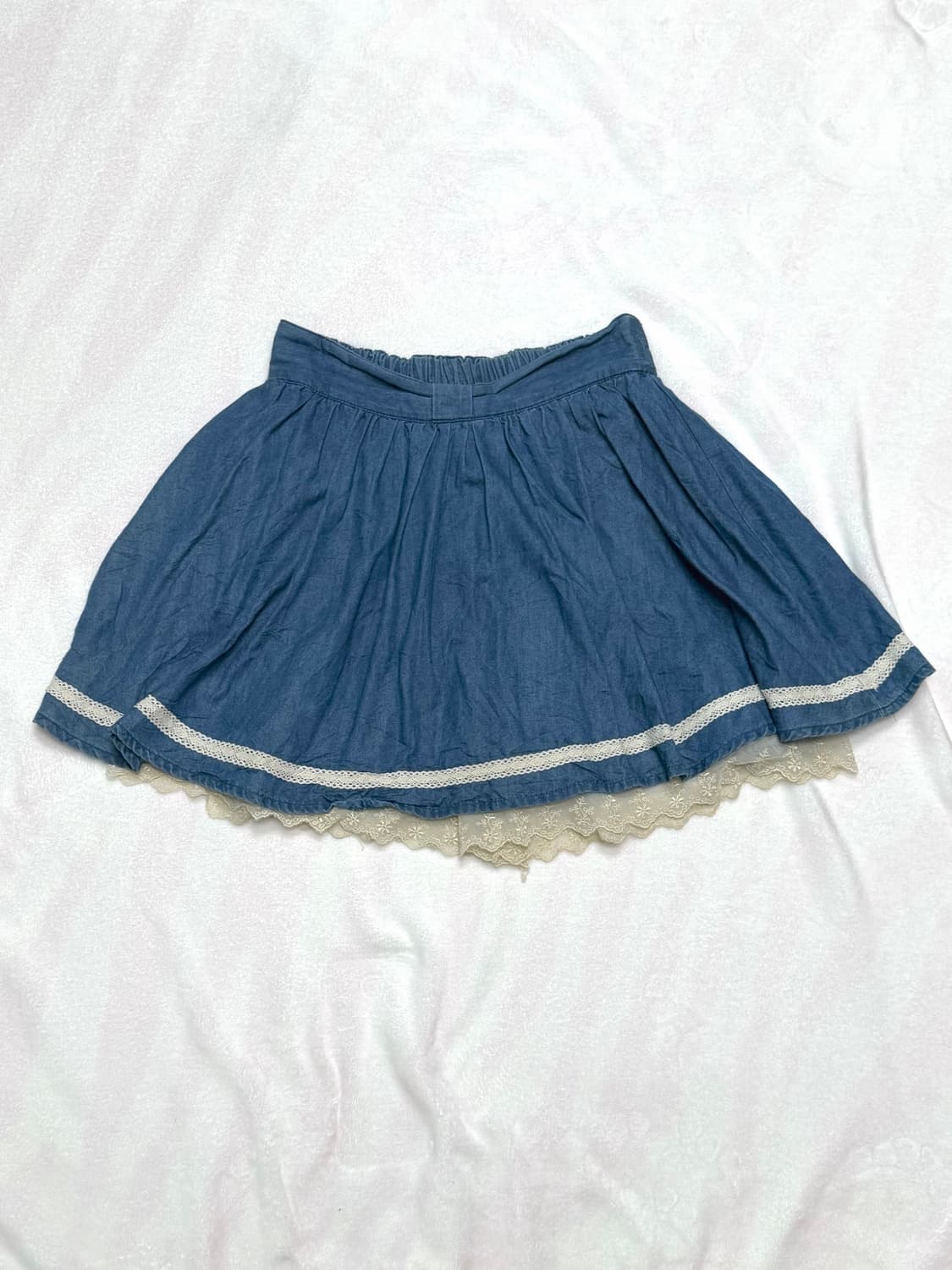 블루 데님 청 리본 레이스 큐롯 치마 스커트 히메 러블리 모리 니혼진 상품이미지1