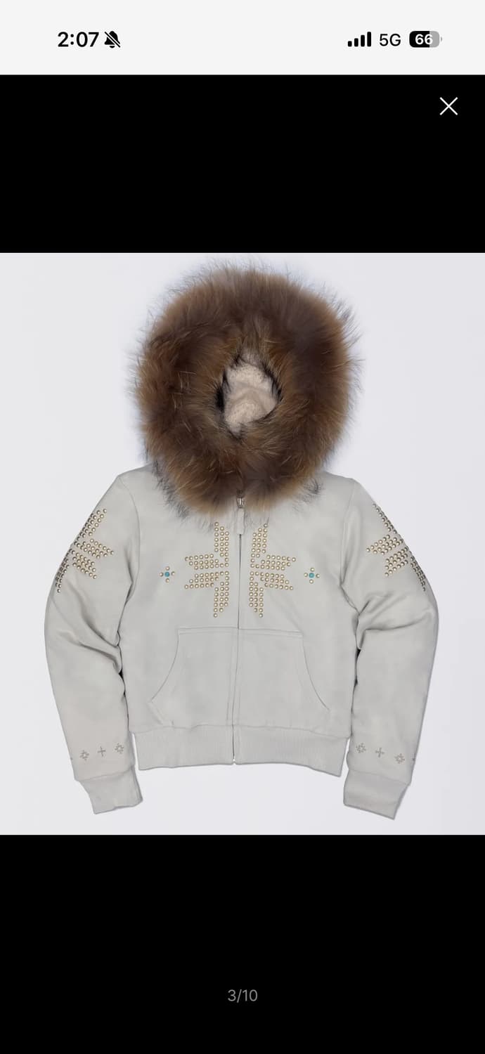 (M) 스컬프터 트리밍 퍼 후드집업 더티화이트 퍼자켓 상품이미지2