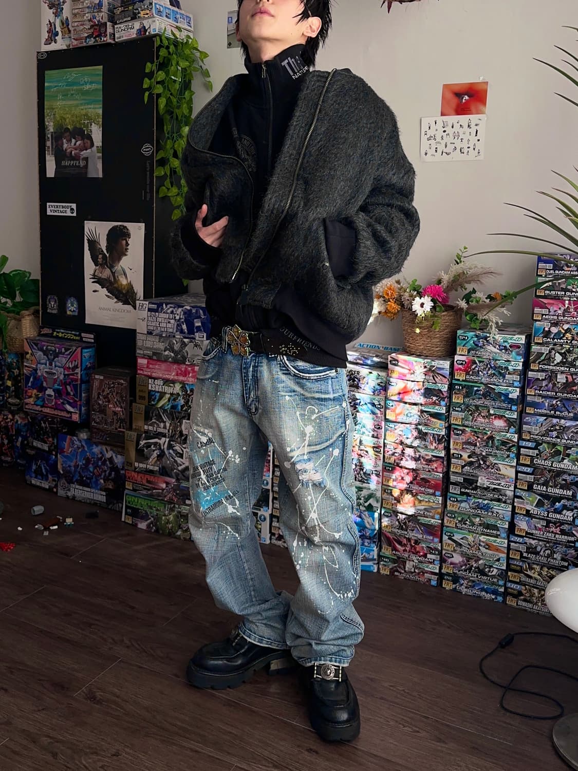 ILOI 더티 페인팅 & 리프드 스트레이트 진 상품이미지3