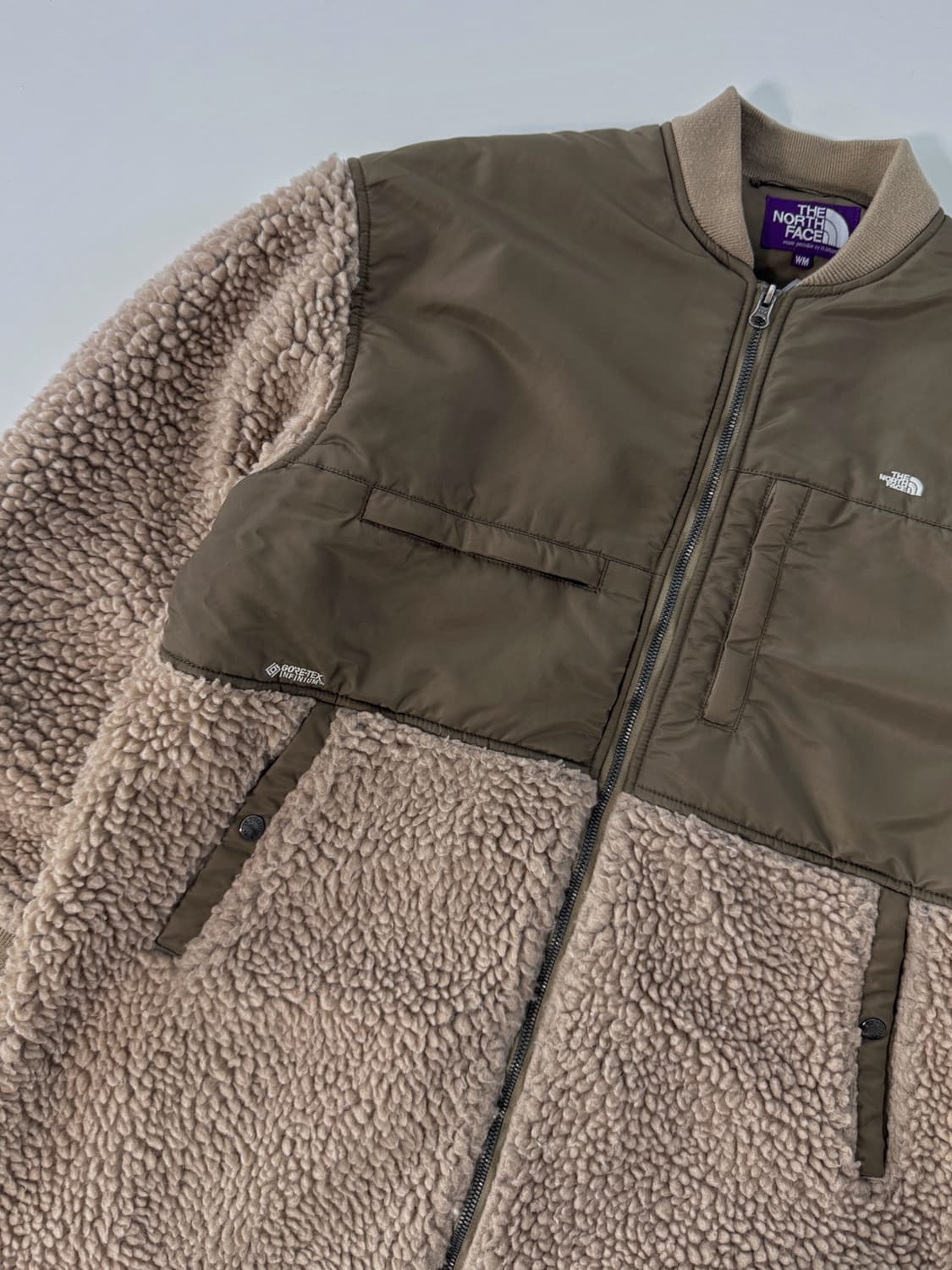 노스페이스 퍼플라벨 루즈핏 울 보아 카키 고어텍스 플리스 롱 자켓 상품이미지3