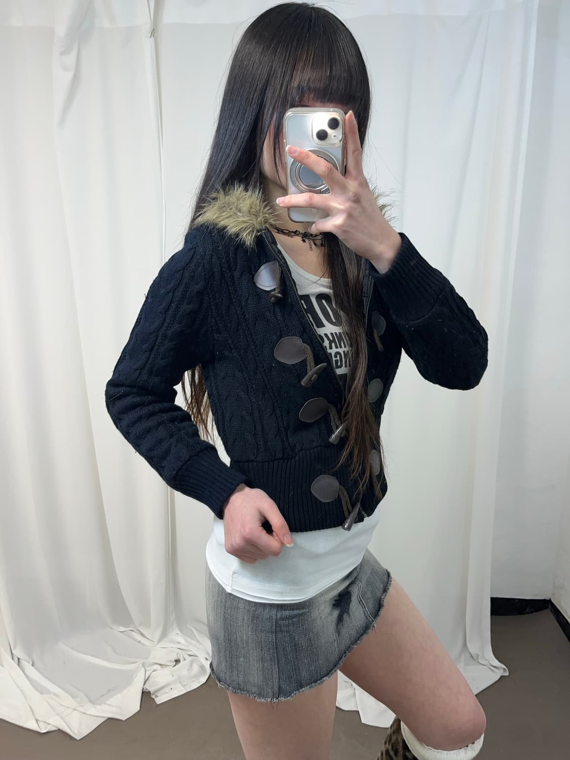 울프죠 꽈배기 니트 후드집업 상품이미지2