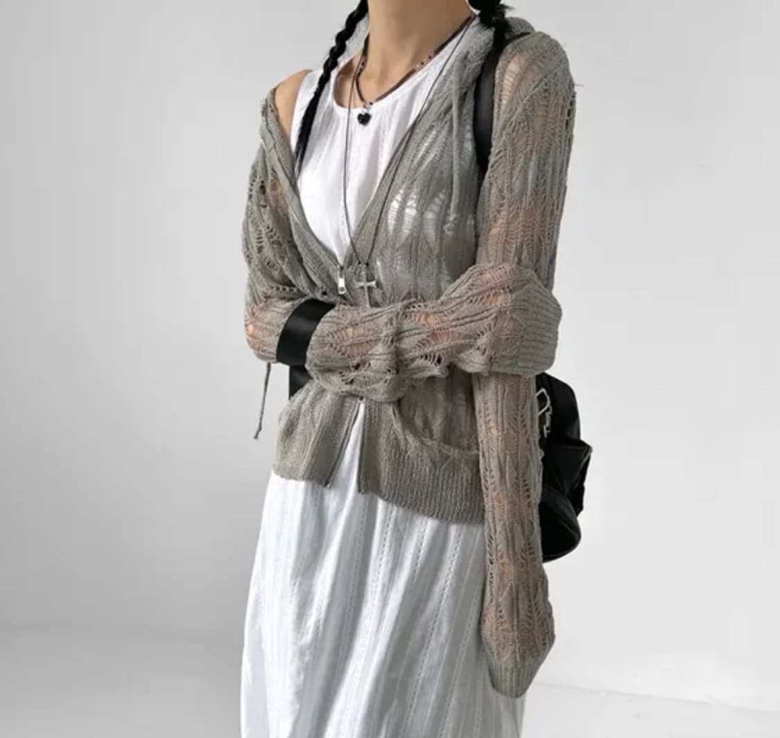 그물시스루 니트 후드집업 상품이미지2