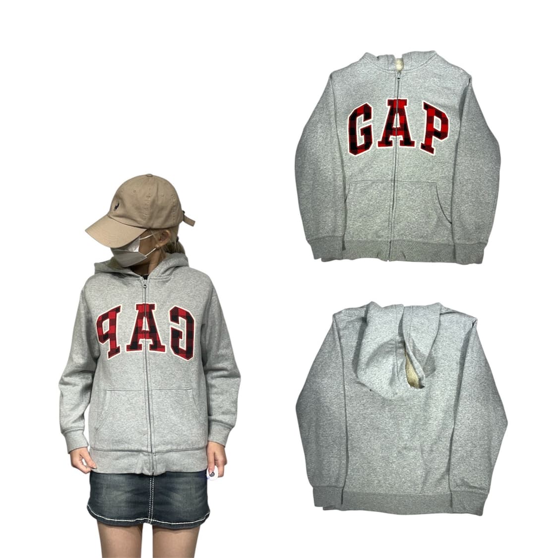 Gap 그레이 기모 레드 로고 후드집업 자켓 XL 상품이미지1