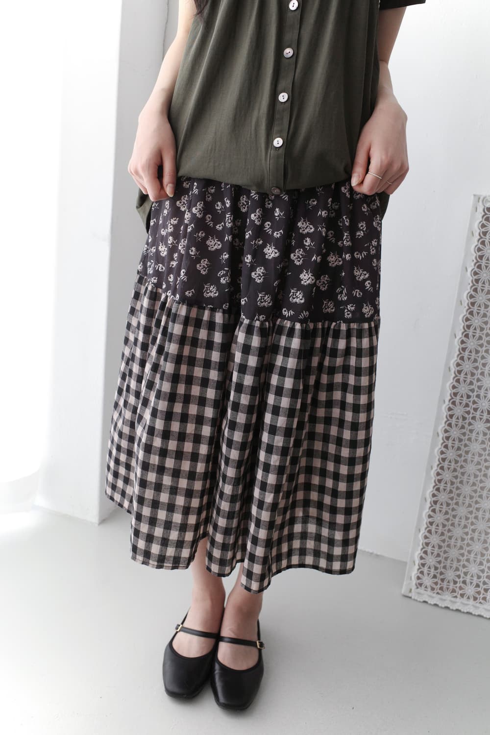 flower check skirt 상품이미지7
