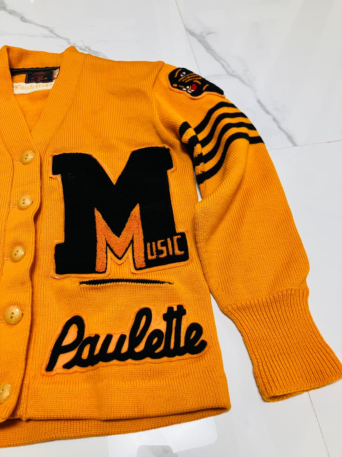 빈티지 캠퍼스 바시티 울 가디건 패치 스트라이프 상품이미지2