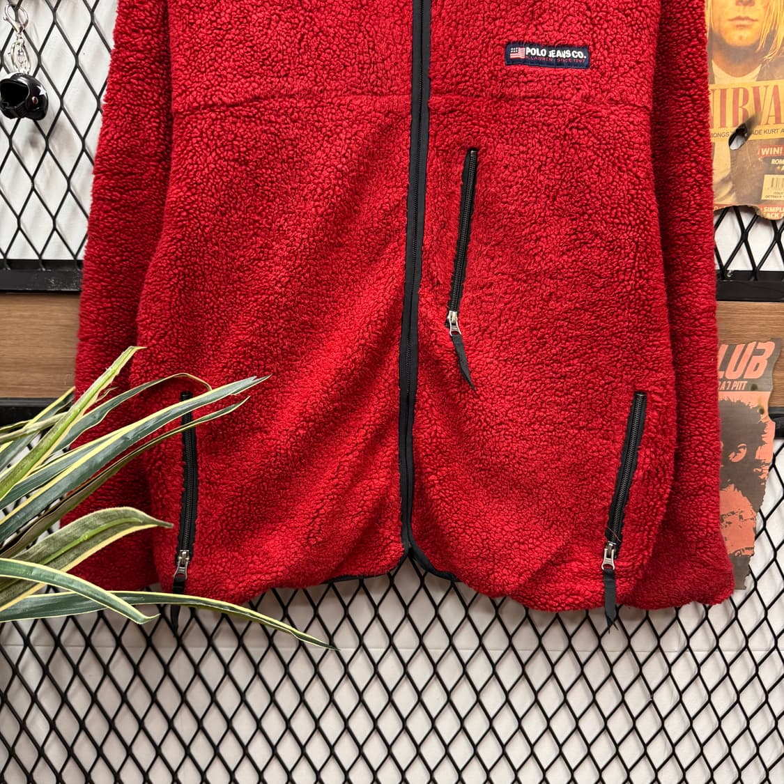 90s 폴로 랄프로렌 진스 플리스 자켓 전면 집업 포켓 포인트 레드 상품이미지4