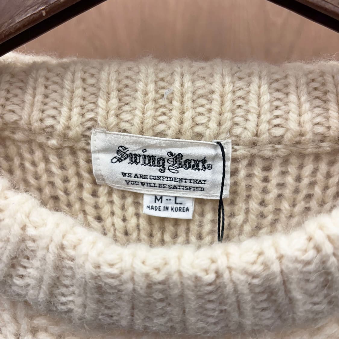 빈티지 라운드넥 긴팔 울 니트 클래식 피셔맨 케이블 패턴 디테일 아이보리 상품이미지7